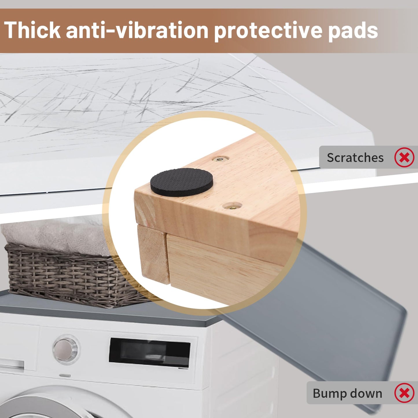 Murago Washer Dryer Countertop, 100% Natural Wood, Laundry Countertop Over Washer and Dryer, Laundry Machine Topper for Front Loaders, Fits All Major Brands, Anti Vibration Pads, 54” x 27.5" Black