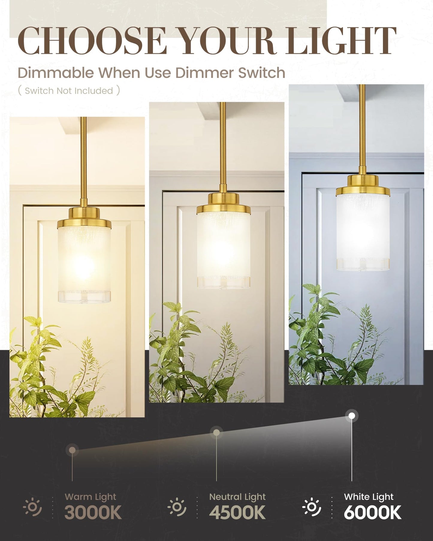 TENGXIN Modern Pendant Light for Kitchen Island, Brushed Gold Hanging Ceiling Light Fixture,Farmhouse Pendant Lighting for Dining Room Bedroom Bar Office,TXPLBG01