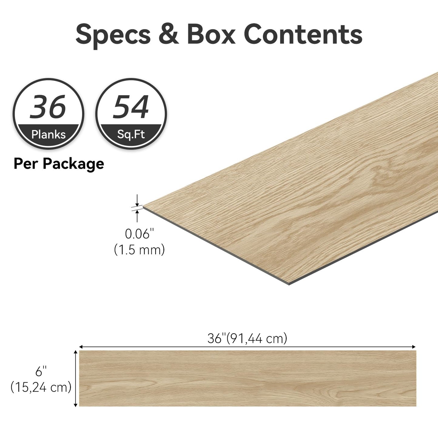 Mysflosy Peel and Stick Floor Tiles, Self-Adhesive Luxury Vinyl Flooring Plank, 6'' x 36'', 36 Pack 54 Sq.Ft, Waterproof DIY Deep Wood Grain Planks Easy to Install for Kitchen, Living Room