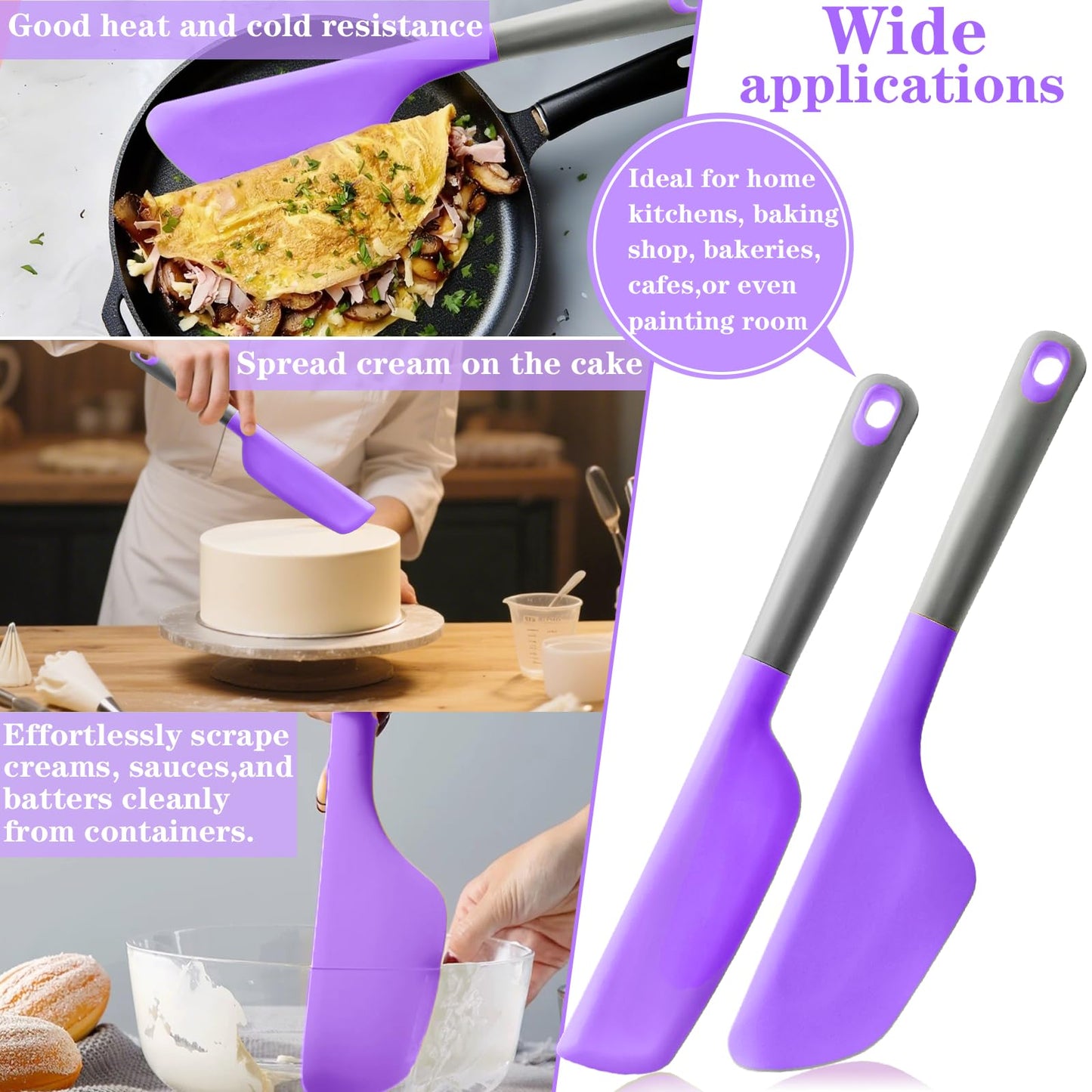Wide Omelette Spatula, Silicone Spatula Flipper, Heat Resistant Omelette Turner for Kitchen Omelet Pancake Crepes, Purple