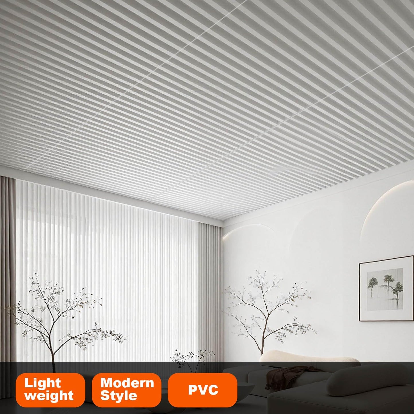 Panels 12 Pack Drop Ceiling Tiles 2x4 Ft,3D Wall Panels for Interior Wall Decoration,PVC Ceiling Covering Sheet 24x48 in, for Interior Wall Paneling Decor and Ceilings,White