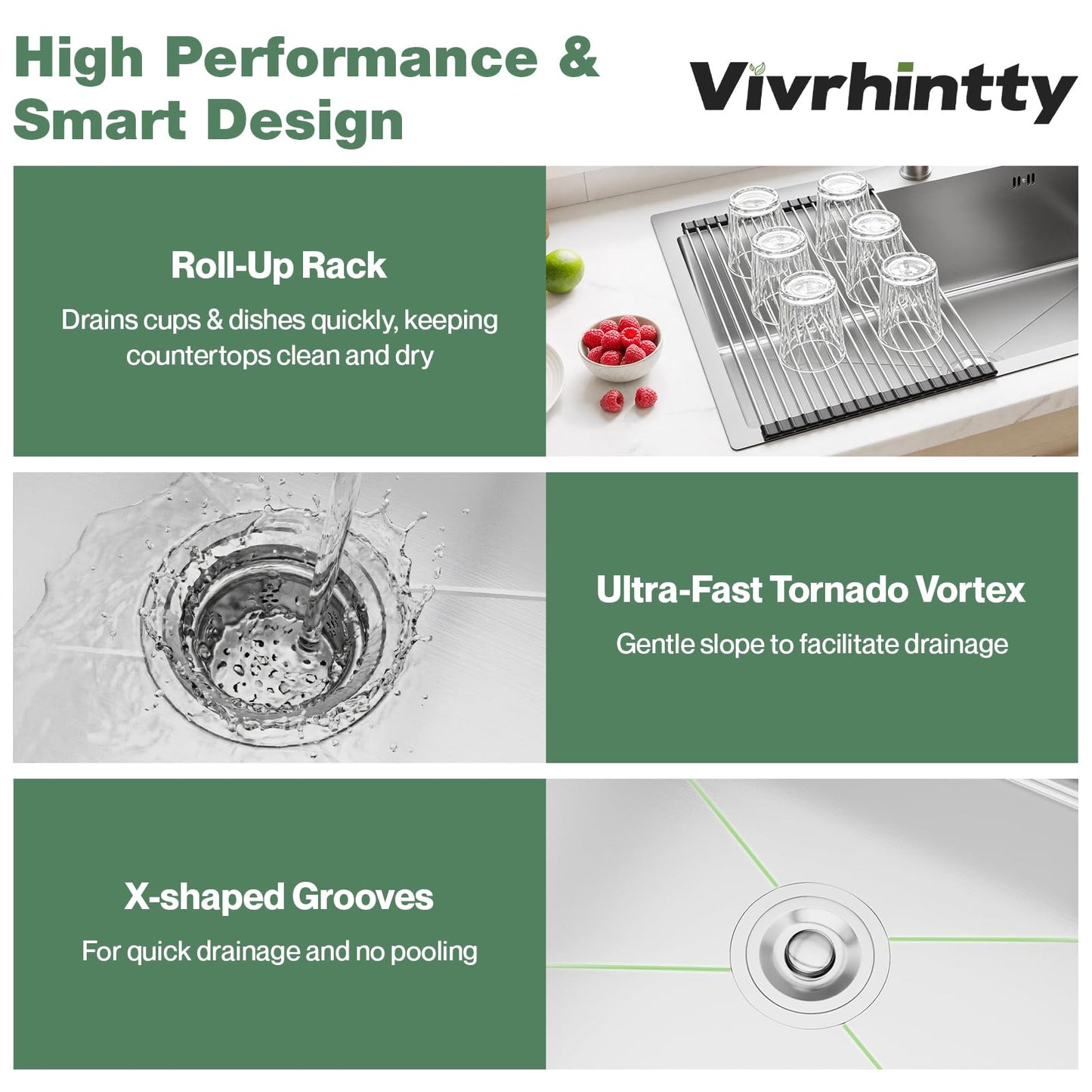 Vivrhintty 33x22 Inch Topmount or Drop In Kitchen Sink Worktation 16 Gauge Stainless Steel Single Bowl Kitchen Sink with Drainpipe, Silver