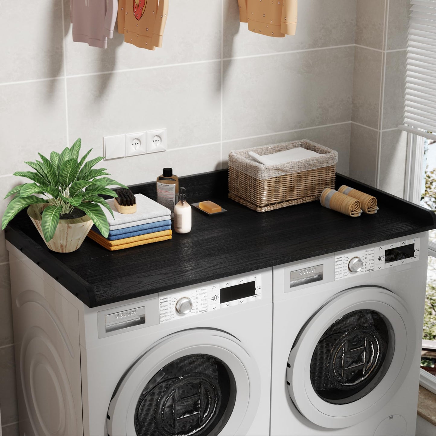 Washer Dryer Countertop, Washer Dryer Topper, Solid Wood Washers and Dryers Countertop, 54" Width x 27.5" Depth Laundry Countertop for Laundry Room Organization and Storage,Black