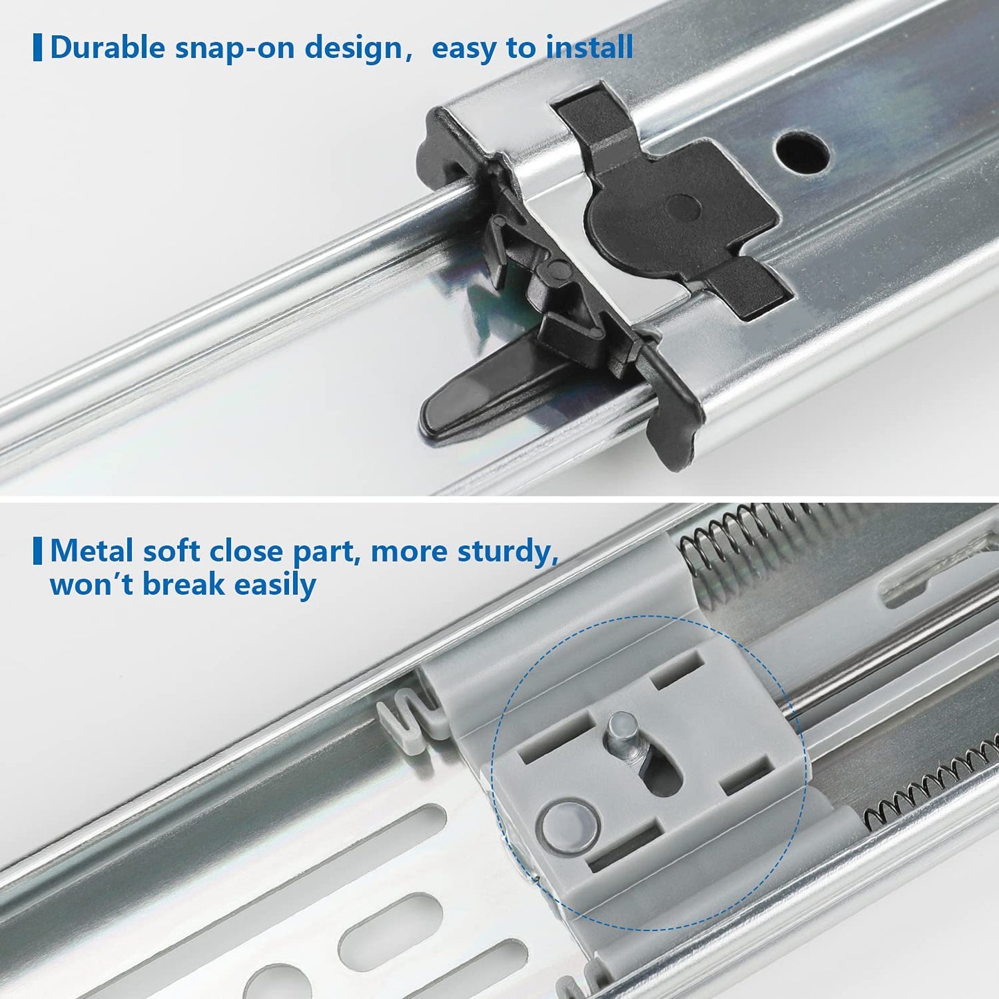 homdiy 5 Pair Soft Close Drawer Slides, 20 Inch 10 Pieces Heavy Duty Side Mount Ball Bearing, 3-Section Full Extension, 100LB Capacity (Silver) for Cabinets