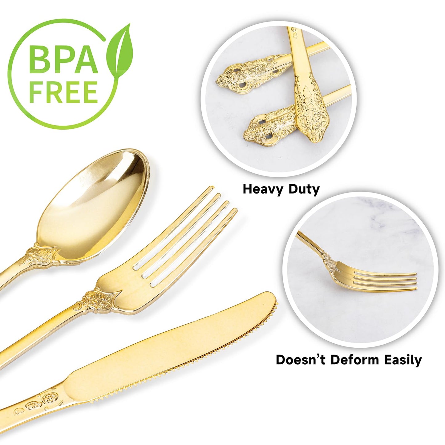 WDF 120PCS Gold Plastic Silverware - Heavy Duty Gold Plastic Cutlery Set Disposable Utensils - 40 Forks, 40 Spoons, 40 Knives, Perfect for Party Weeding Daily Use Baby Showe Spring