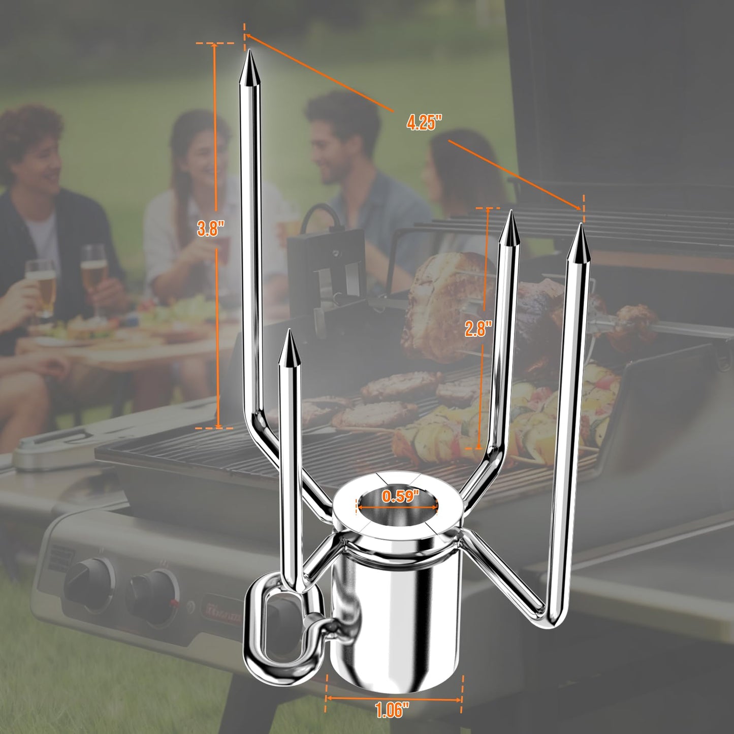 Skyflame Universal 304 Stainless Steel Rotisserie Meat Forks - Fits 1/2-Inch and 3/8-Inch Hexagon & 3/8-Inch and 5/16-Inch Square & 1/2-Inch Round Spit Rods