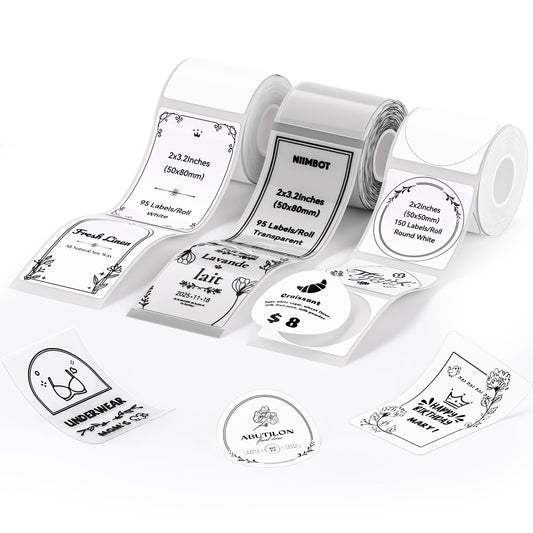NIIMBOT 3 Roll Labels for B1/B1 Pro/B2/B2 Pro/B21/B21 Pro Label Maker,Assorted Sizes Label Paper Set for Business/Handmade/House/School/Office