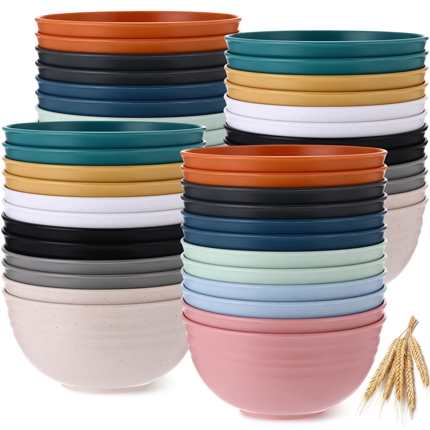 Eccliy 24 Pcs Wheat Straw Bowl Sets, Unbreakable Cereal Bowl 24 oz, Microwave and Dishwasher Safe Bowls for Cereal, Salad, Snack and Soup, Winter Style(Multicolor)