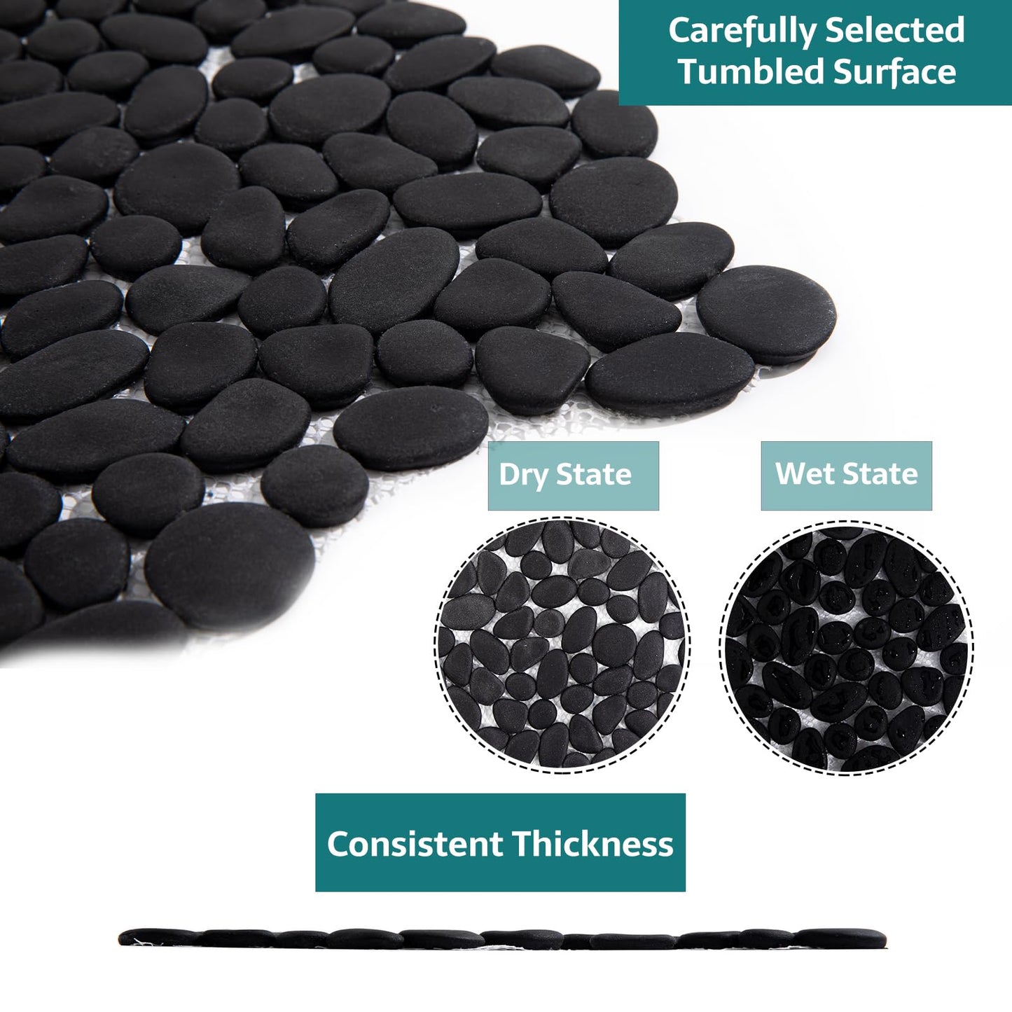 Soulscrafts Pebble Tile for Shower Floor, Black Pebble Mosaic Backsplash, Bathroom Shower Floor Kitchen Backsplash Tiles Pack of 5 Sheets