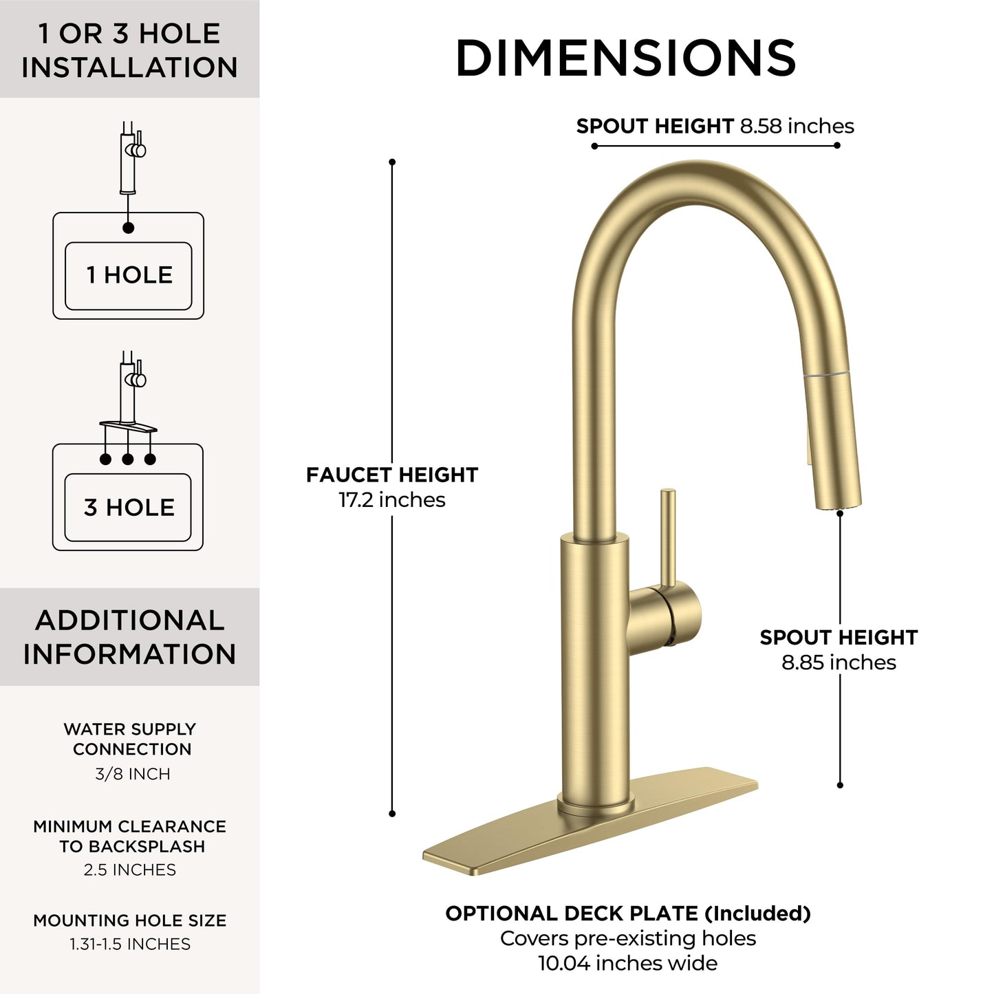 FORIOUS Kitchen Faucet with Pull Down Sprayer, Classic Brushed Gold, Single Handle High Arc Stainless Steel Kitchen Sink Faucet, 1 or 3 Hole Deck Mount for RV, Bar, Farmhouse, Laundry, Outdoor