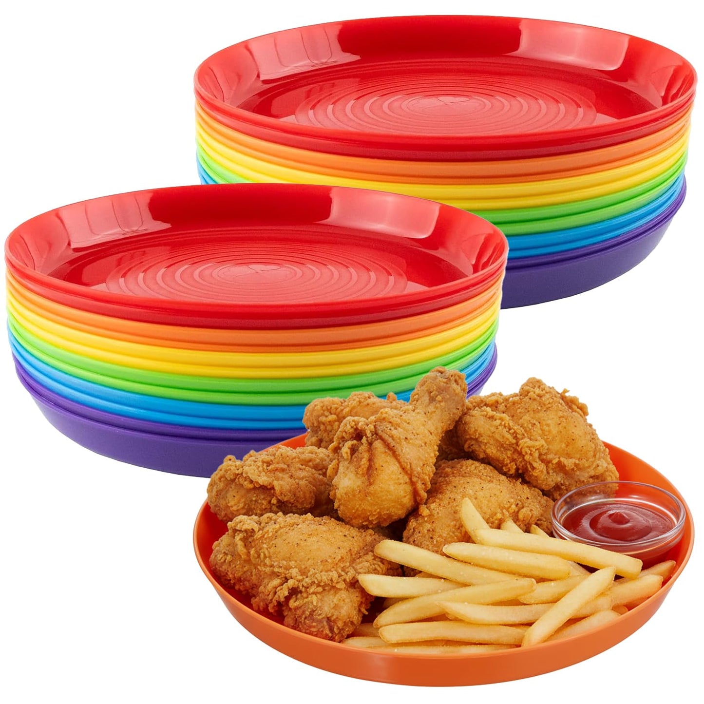 Nodaaiie 24 Pack Kids Plastic Plates 7 Inch Unbreakable Toddler Dinner Plates Set Plastic Plates Reusable, Microwave & Dishwasher Safe, 6 Vibrant Colors, Stackable for Home, Travel, Parties