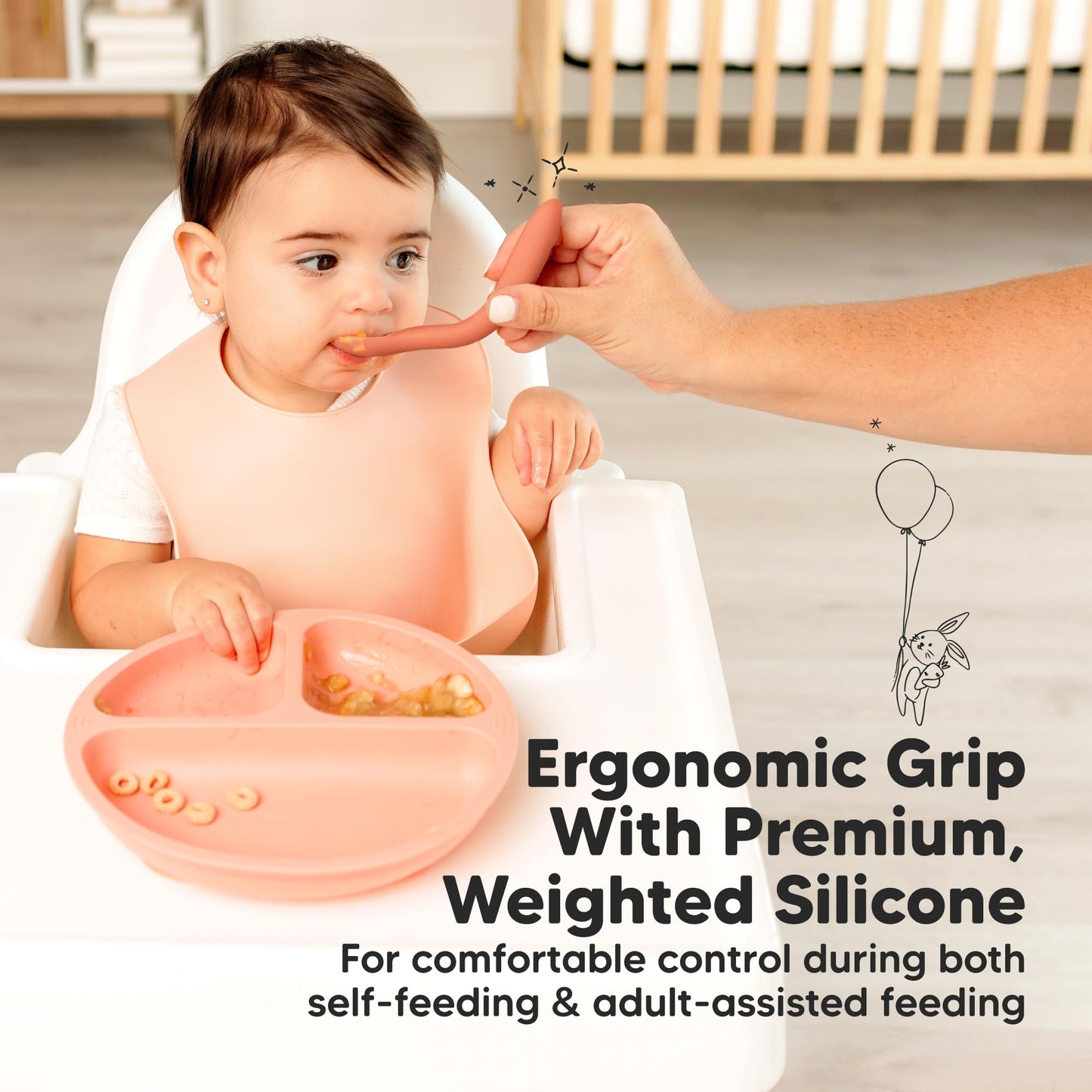 KeaBabies Silicone Baby Spoons, Self Feeding 6-12 months - 6-Pack Baby Weaning Eating Utensils, Toddler First Food Training Spoon, Infant, Kids Feeding Supplies Essential Set,Dishwasher-safe (Roseate)