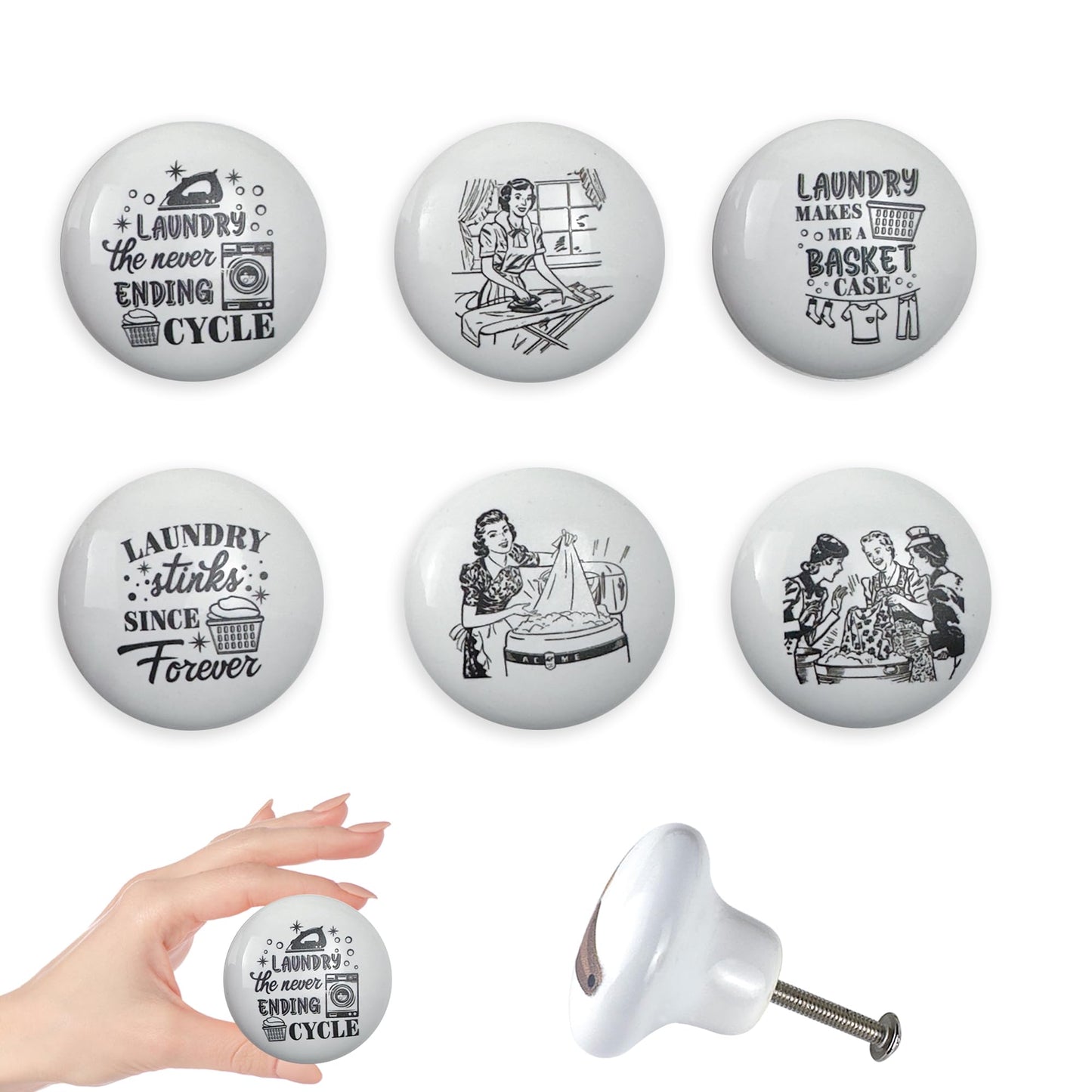 Lasyman Set of 6 Vintage Ceramic Cabinet Laundry Room Furniture Handles Dresser Drawer knobs and Pulls 1.5 x 1.5 Inches