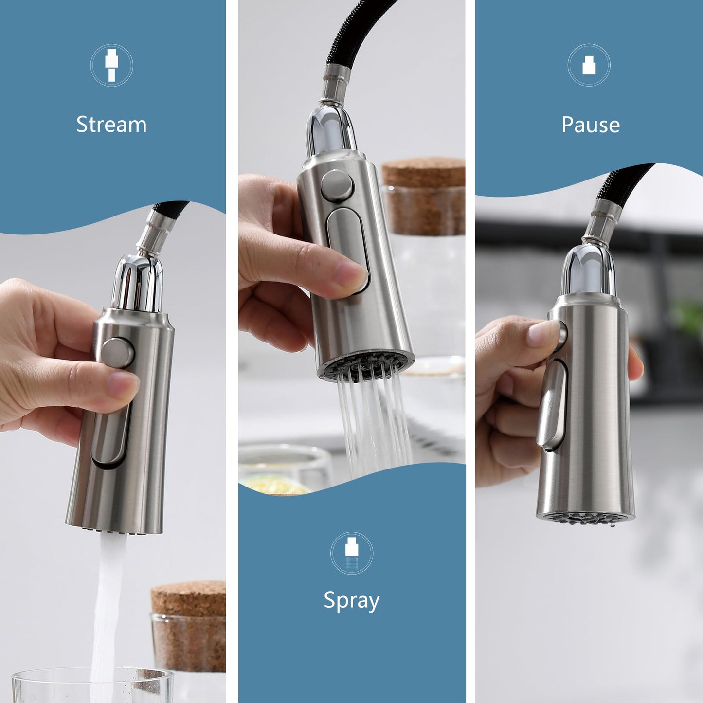 Lavatrum Brushed Nickel Kitchen Faucets, Brass 22 inch Commercial High Arc Single Handle Kitchen Faucets for Pull Down Sprayer Modern Spring with Deck Plate