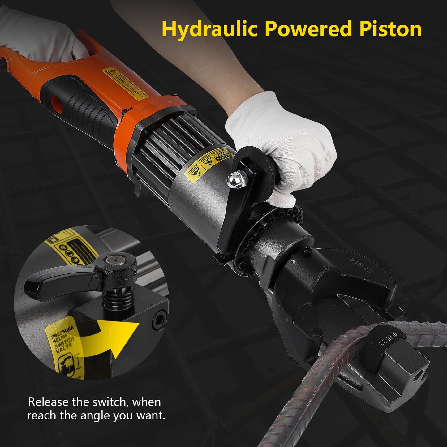 Electric Hydraulic Rebar Bender Tool,1200W 110V, Bending up to 7/8 in #7 22 mm Rebar, Bending Angle0-130°, Hand Held Bender Machine for Rod Steel Bar (1200W NRB-22)
