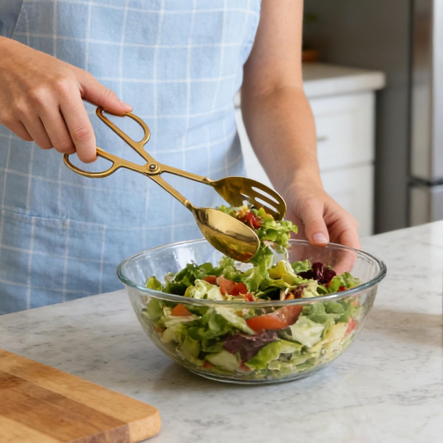 Premium Gold Salad Tongs for Serving - 10-Inch Stainless Steel Scissor Tongs, Heavy Duty Metal Salad Tossers with Comfort Grip, Elegant Food Serving Utensils for Tossed Salad, Fruit & Parties