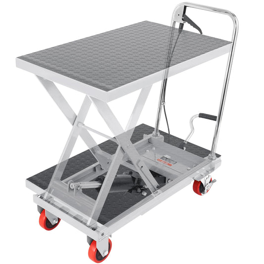 VEVOR Hydraulic Lift Table Cart, 500 lbs Load Capacity, 28.5-Inch Lifting Height, Manual Single Scissor Lift Table with 4 Wheels and Non-Slip Pad, Gray, Alloy Steel