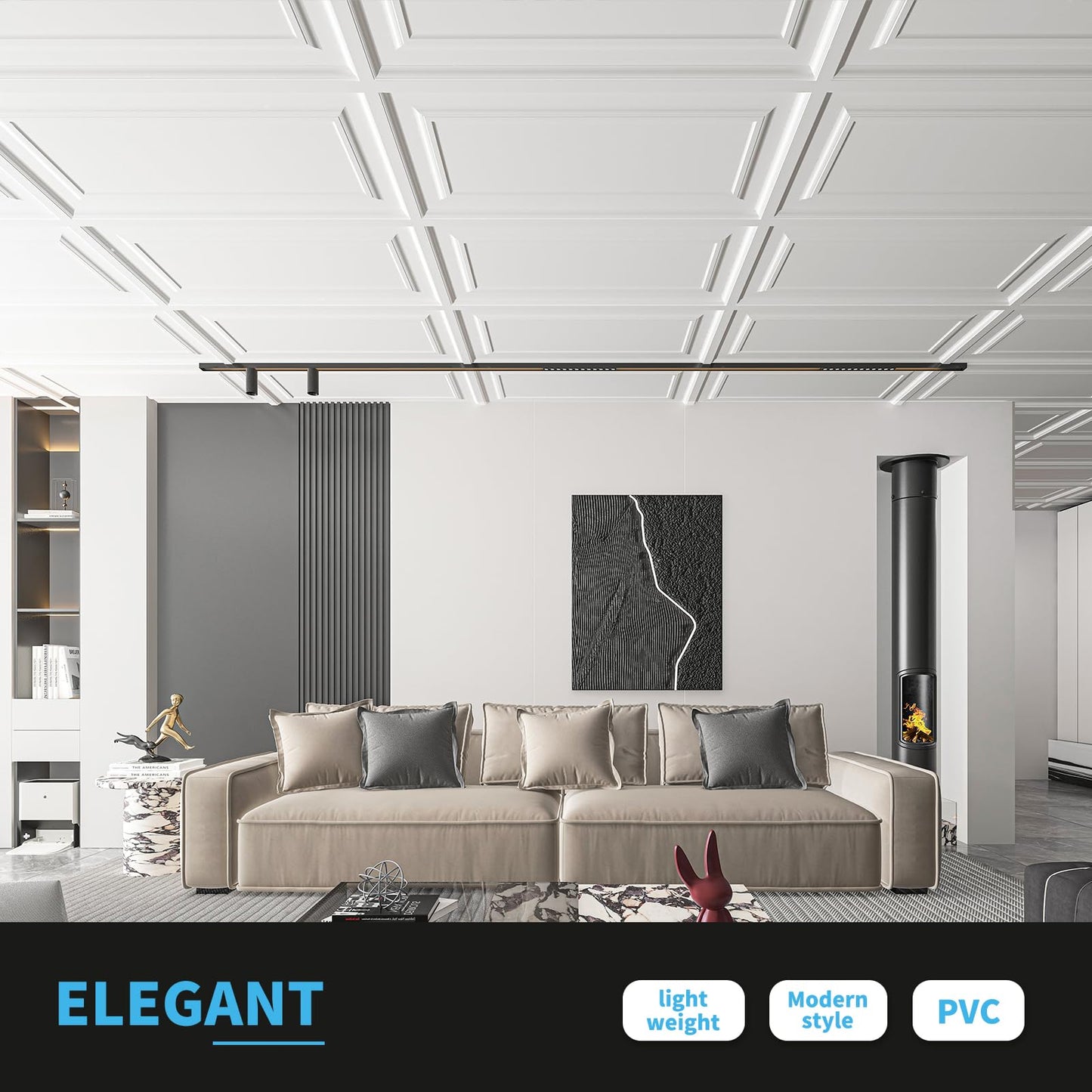 Art3d 12-Pack Drop Ceiling Tiles 2x4 Ft, PVC Decorative Ceiling Covering Panels for Basement Kitchen Bathroom, 24x48 Inch, Cover 96 Sq. Ft, Smooth White