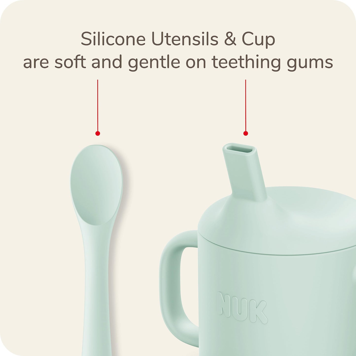 NUK Silicone Baby Spoons, Durable Silicone Material, Easy to Hold & Feed, Dishwasher-Safe, BPA-Free, Pack of 3