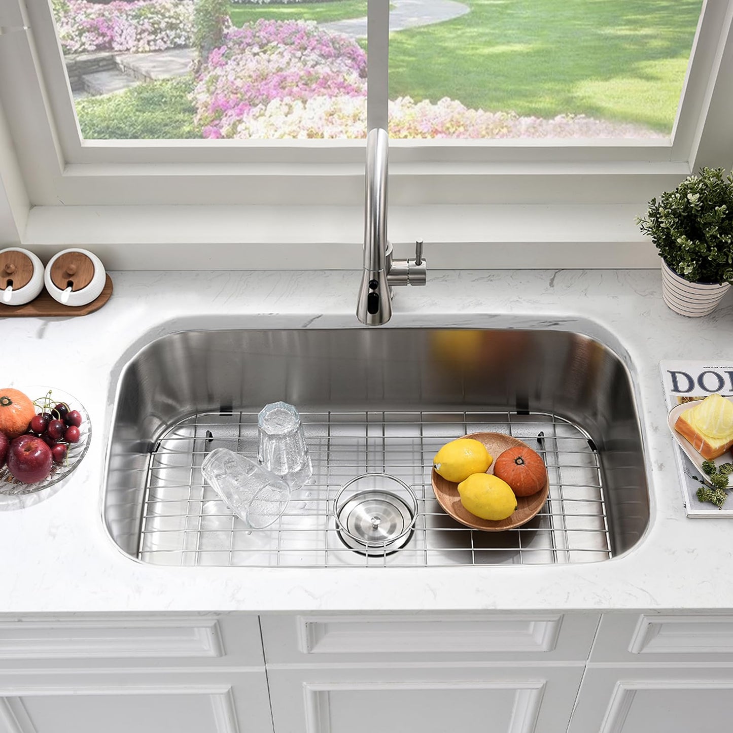 31 Inch Undermount Kitchen Sink Stainless Steel-Bokaiya 31x18 Stainless Steel Kitchen Sink Single Bowl 16 Gauge Large Corner Under Mount Sinks with Dish Grid