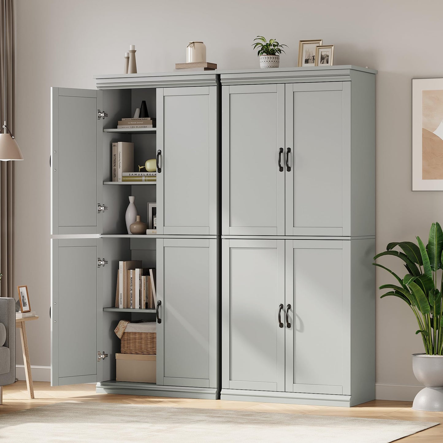 GarveeHome Pantry Cabinet, Freestanding Kitchen Pantry Storage Cabinet,70 in Cupboard, Tall Storage Cabinet with Doors and Adjustable Shelves, for Bathroom, Dining Room, Living Room, Gray