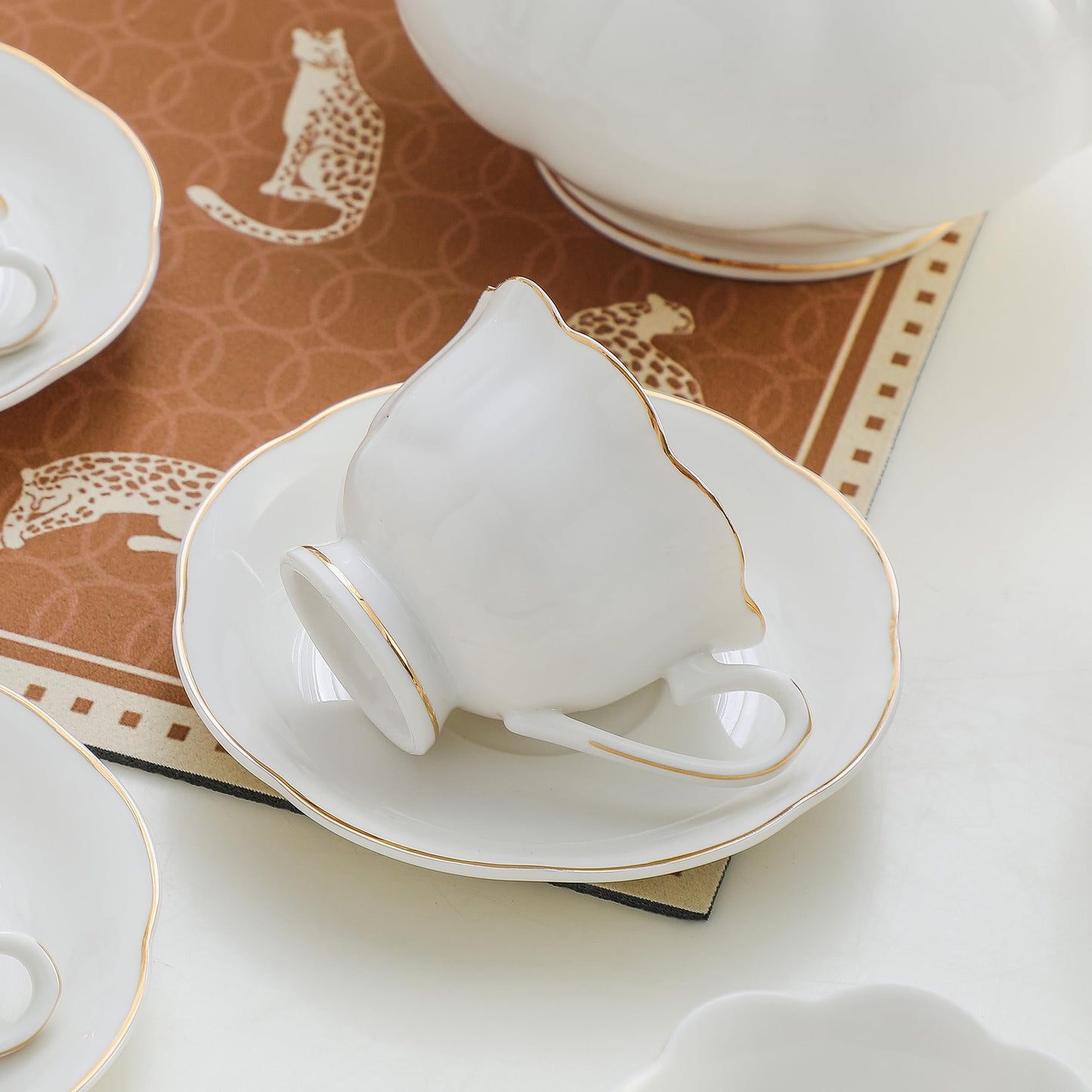 PRECITIME White Porcelain 75ml Demitasse Set of 8 (16-Piece) - 2.5oz Espresso Cups & Saucers, Elegant White & Gold Trim Coffee Set for Turkish Coffee, After Dinner, Gift Giving