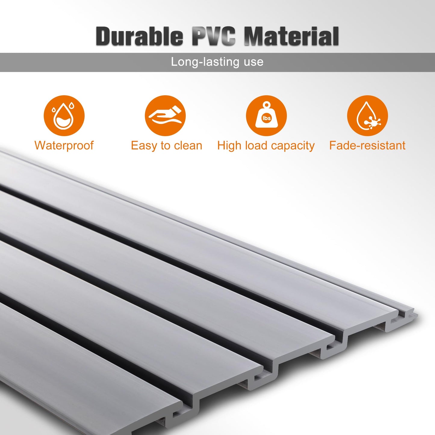 RocVanc Slatwall 4x4t FT PVC Slat Wall Panels, Interlocking Garage Slat Wall Panels Easy to Install, Heavy Duty Slat Wall for Tools Storage & Display