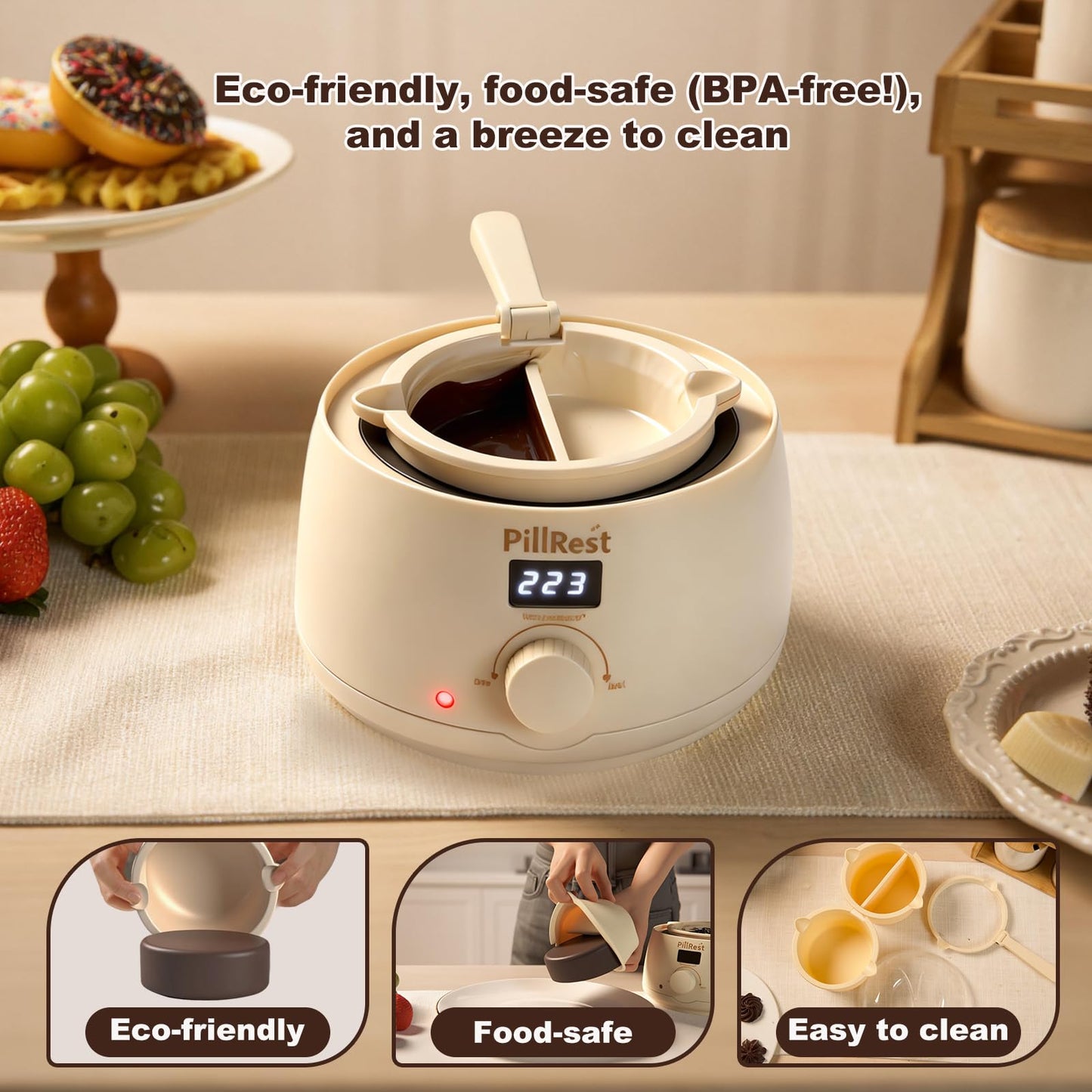 Chocolate Melting Pot, Electric Candy Melter with 2 Silicone Bowls, 17.6 OZ (500 ml) Fondue Pot Set & Chocolate Warmer Set for Dipping Cheese, Candy, Cake Pop, Home Fondue Parties Essential Supplies