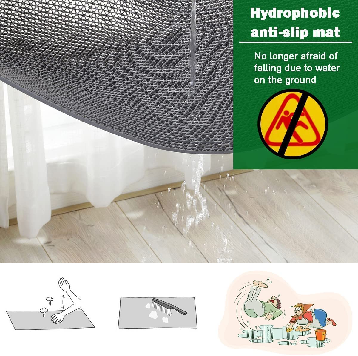 jxgzyy Commercial Drainage Mat PVC Non Slip Wet Area Commercial Floor Mat 3x16.4 Ft 0.22'' Thick Pool Drain Floor Mat Roll for Restaurant Bars Bathroom Patio Outdoor Indoor Rug (Grey)