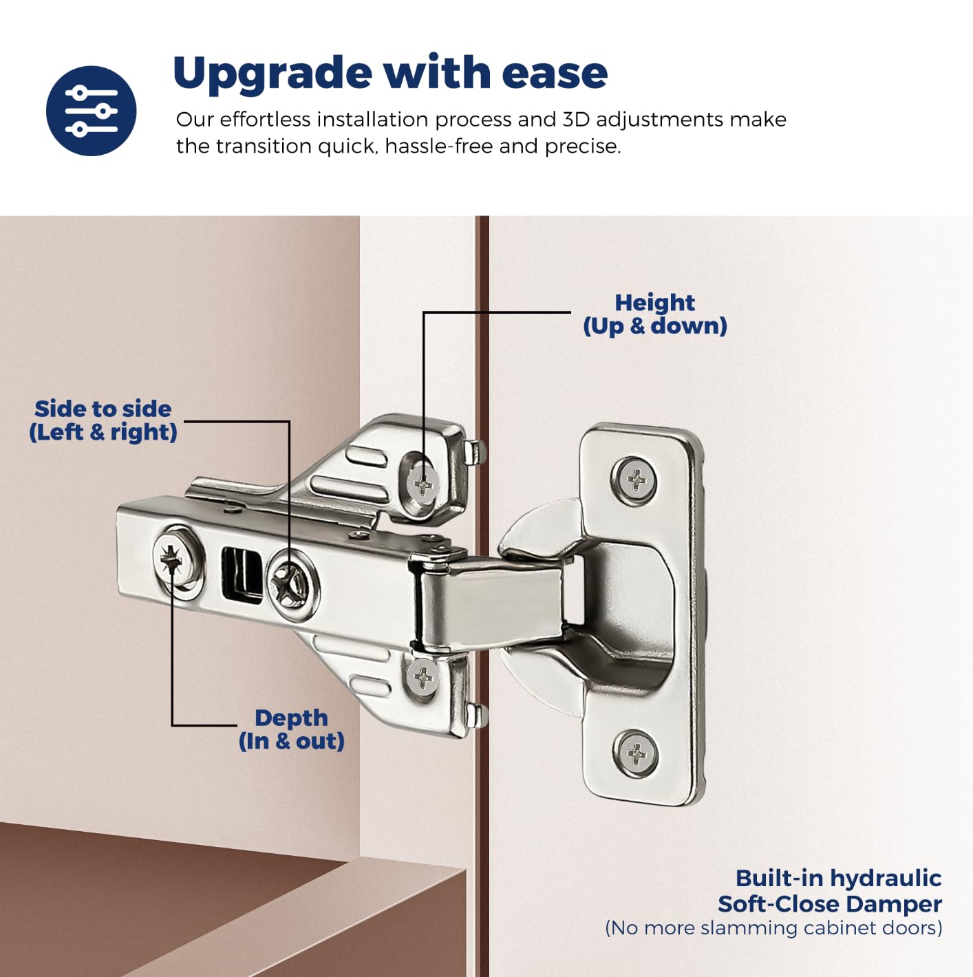 Ravinte 30 Pairs 60 Packs Full Overlay Cabinet Door Hinges,105 Degree Adjustable Concealed Kitchen Cabinet Hinges Soft Close for Face Frame Cabinet