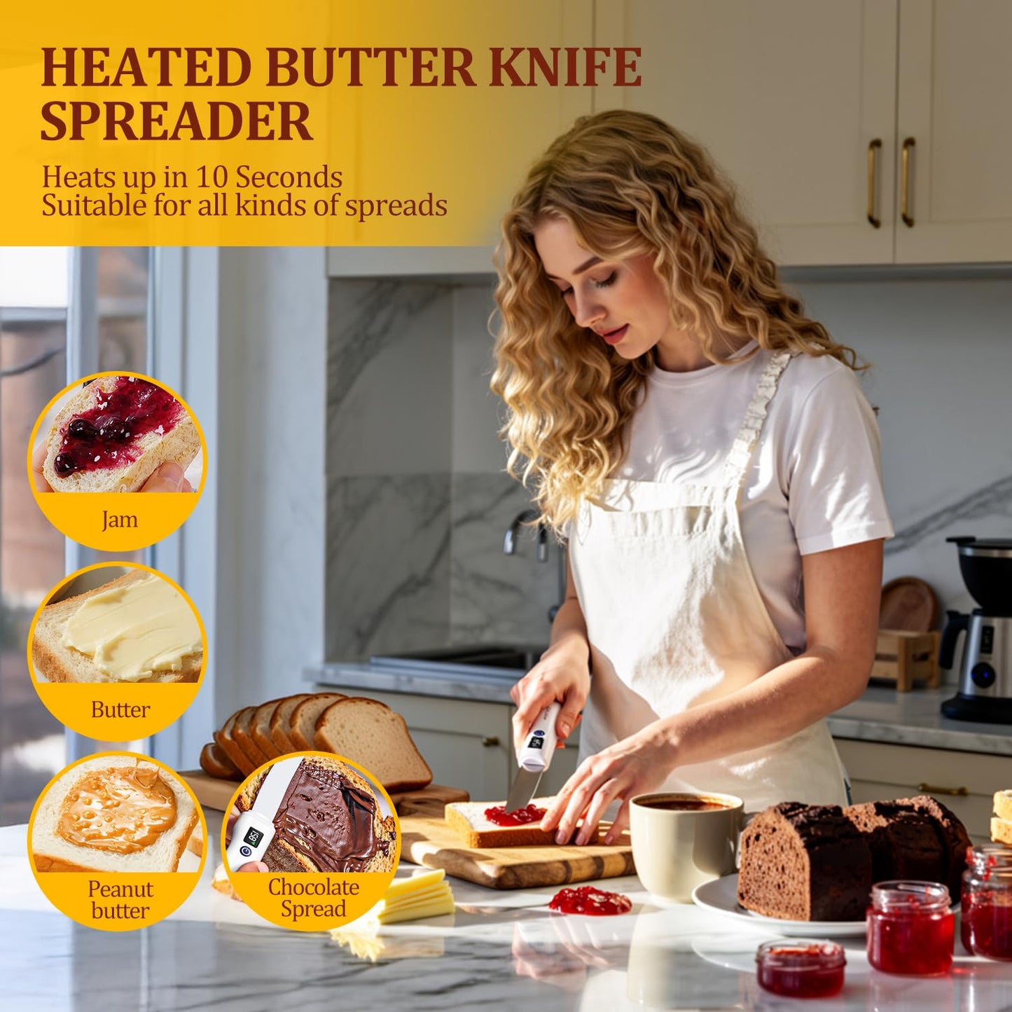 Heated Butter Knife Spreader – Stainless Steel, IP68 Waterproof, Rechargeable with Smart Temp Display | For Hard & Cold Butter, Cream Cheese & Jam – Perfect for Kitchen, Restaurant, Picnic & Party