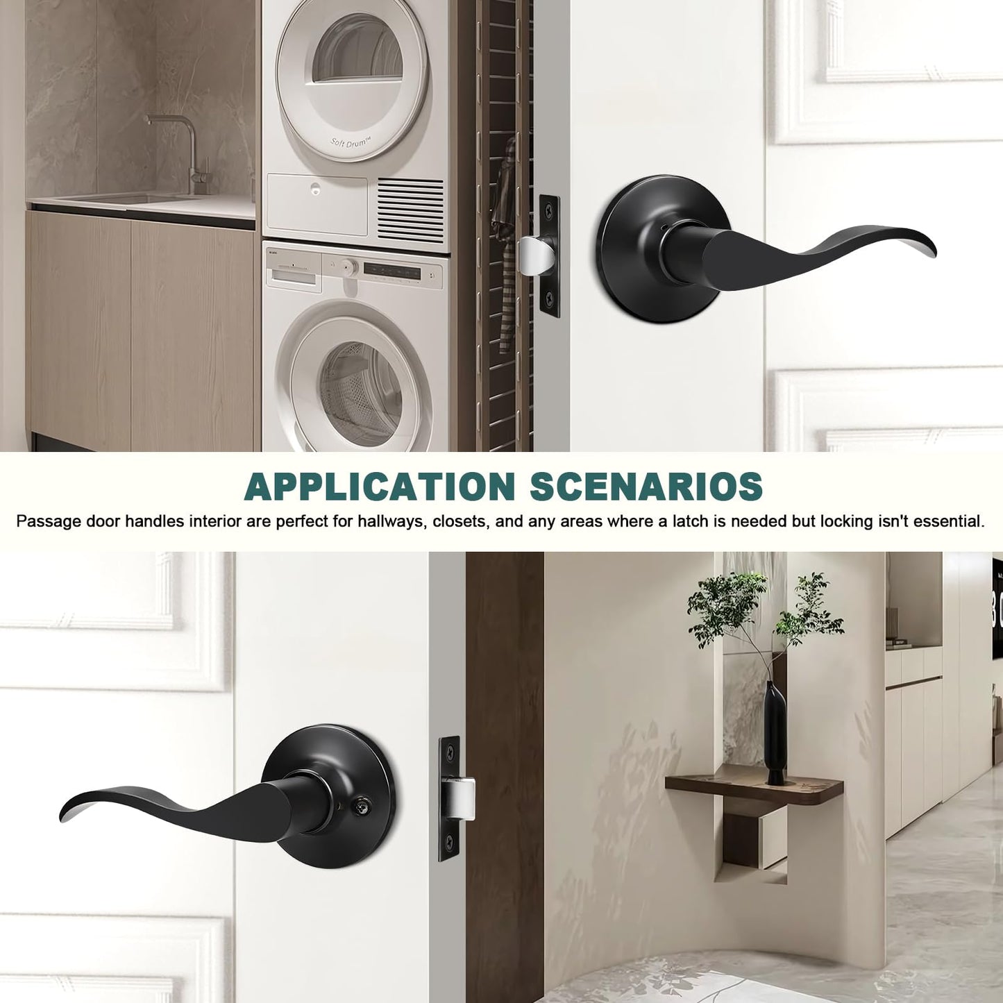 GOBEKOR 10 Pack Black Passage Lever Handle Interior Door Levers Hallway Closet Door Handles Wave Door Lock Keyless Lever Door Handles