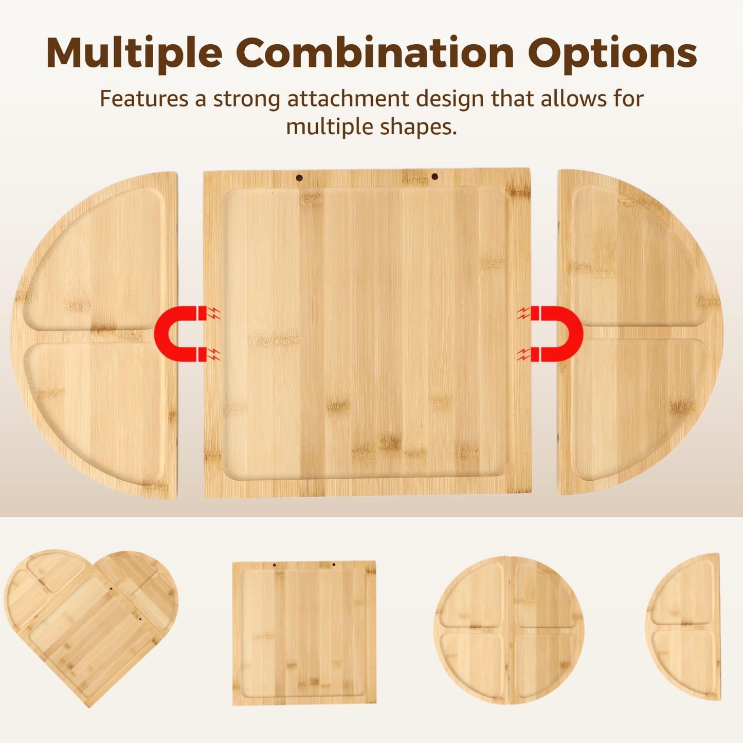 Wood Cheese Board Set, Charcuterie Platter Tray with 4 Pcs Knives, Detachable Serving Board with Strong Attachment, Wooden Appetizer Serving Tray for Parties, Gatherings, 22.8 x 11.5 in