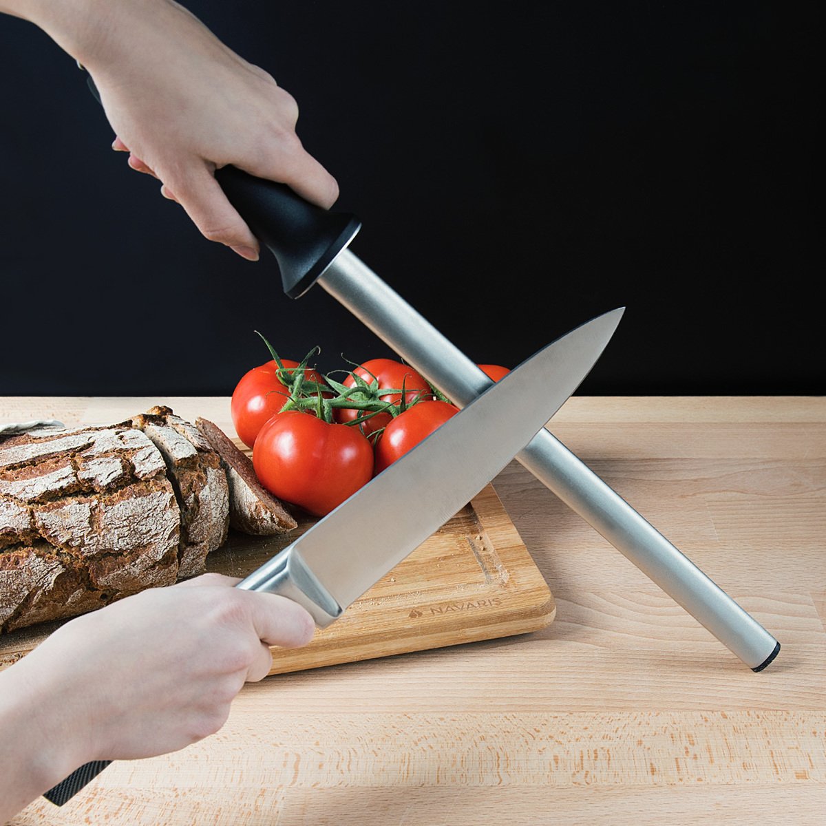 Navaris Diamond Sharpening Steel - 12" (31cm) Oval Knife Rod Sharpener for Honing Kitchen Knives - Lightweight and Durable for Home or Pro Use