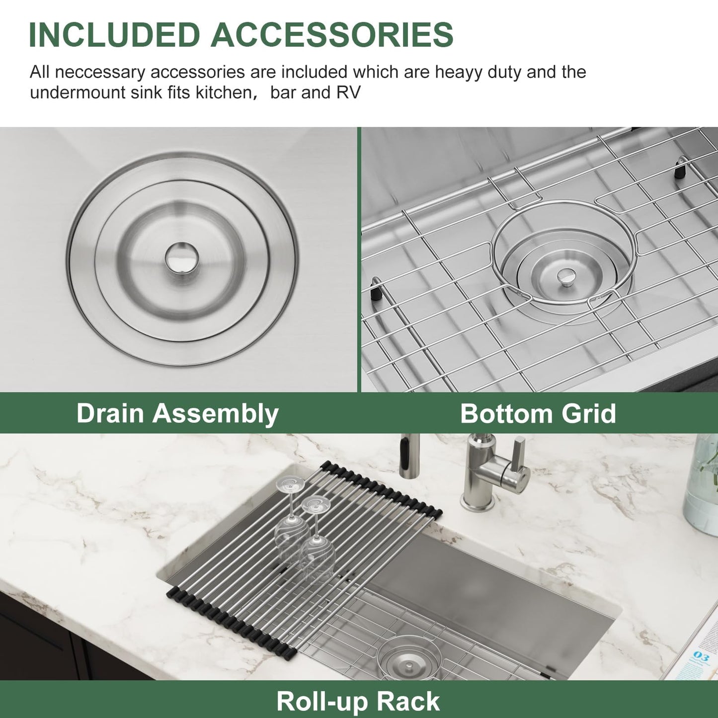 30 Inch Undermount Kitchen Sink - Couoko 30x18 Undermount Single Bowl Kitchen Sink 16 Gauge Stainless Steel Deep Handmade Round Corner Under Counter Kitchen Sink with Accessories