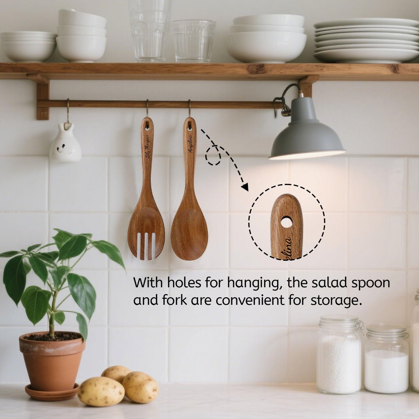 Personalized Salad Tongs for Serving Wooden Salad Servers with Name 10in Wood Spoons and Forks Set Salad Serving Utensils for Kitchen Mixing Tossing Cooking