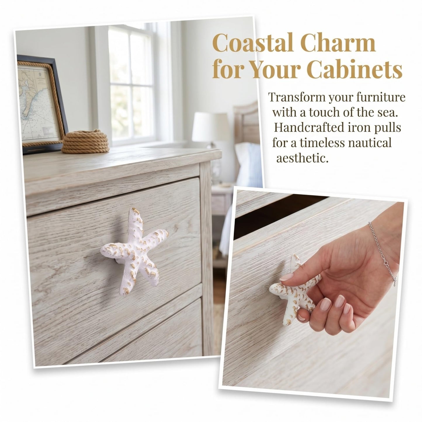 GALPADA Cabinet Knobs: 2 Pack Coastal Drawer Pulls Iron Dresser Knob for Kitchen Cupboard Wardrobe Closet Door, Nautical Beach Decor Hardware for Cabinets and Drawers