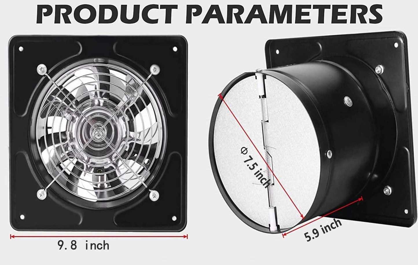 Nalle 8 inch Exhaust Fan 80W 500CFM Through-wall installation Ventilation Fan 110V Exhaust Smoke Fan Ventilation with Power Cord for Kitchen,Bathroom,laundry room,Toilets,Garage (Black