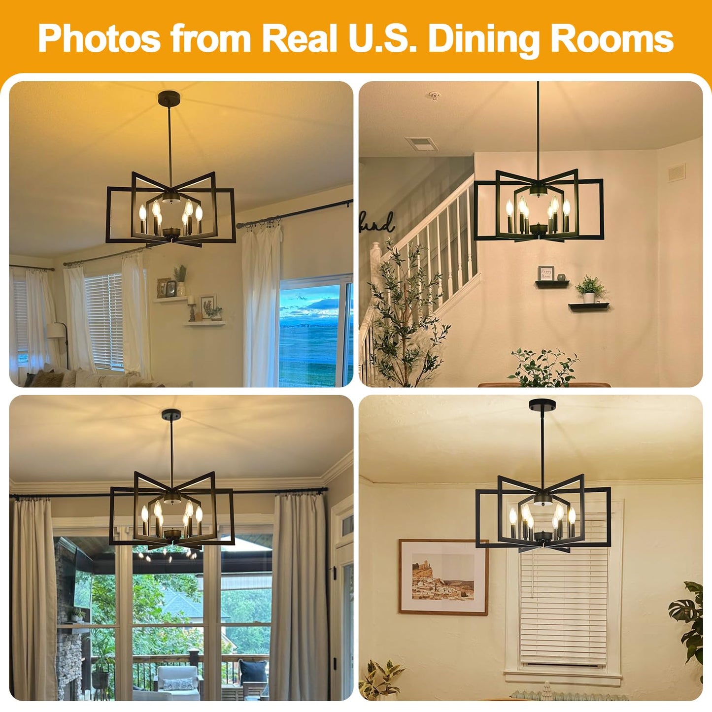 25" Modern Matte Black Chandelier for Dining Room, No Assembly Required Black Dining Room Light Fixture Over Table, Industrial Metal Hanging Pendant Lights Fixture for Kitchen Island, Entryway, Foyer