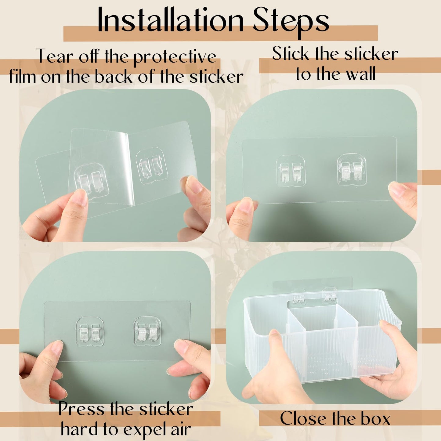 Baderke 6 Pcs Kitchen Cabinet Door Organizer Adhesive, Clear Wall Mounted Storage Bins, Organizer Basket Hanging Bin, Shower Caddy for Bathroom, Kitchen, Cabinet, Pantry