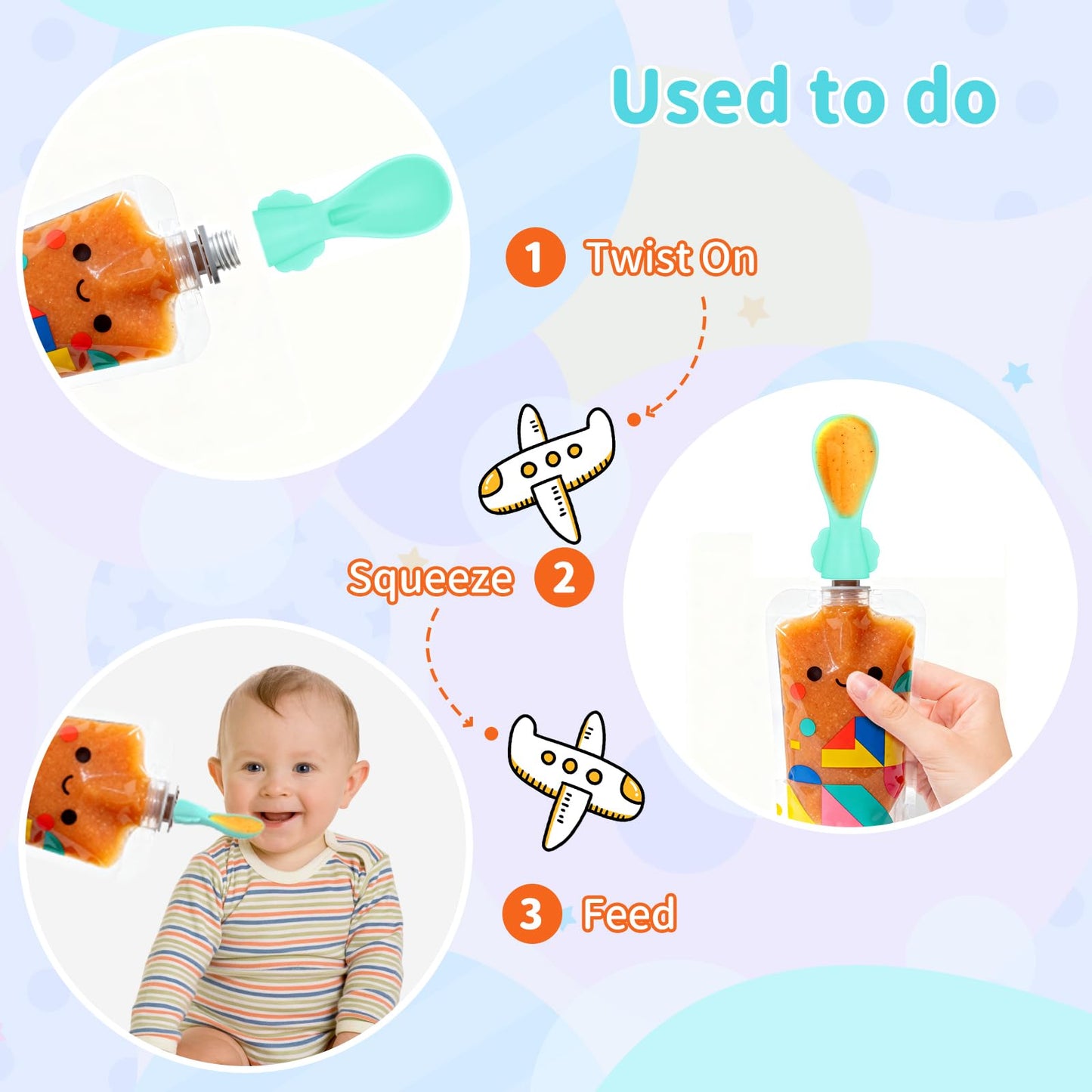 Universal Baby Food Pouch Spoon Attachment - 10 Pack, Silicone Baby Spoons for Pouches, Travel-Friendly Baby Food Squeeze Pouch Spoon