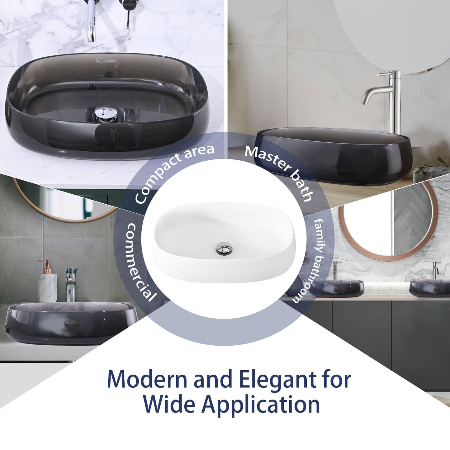EQLOO Bathroom Vessel Sink, 23" x 15" Oval Sink, Grey Translucent Resin Vessel Sink with Pop Up Drain, Above Counter Bathroom Sink