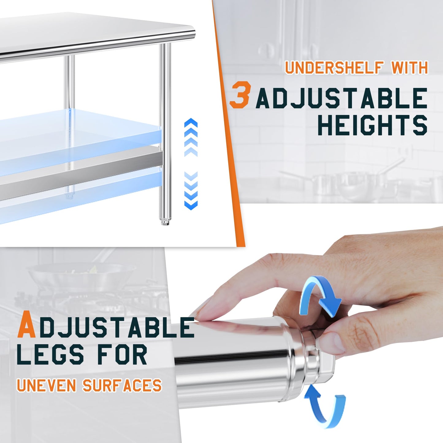 Albott 30x72 Inch Stainless Steel Work Table with Adjustable Undershelf, Heavy Duty Prep Table with Lower Shelf for Kitchen, Restaurant, Home and Commercial Use