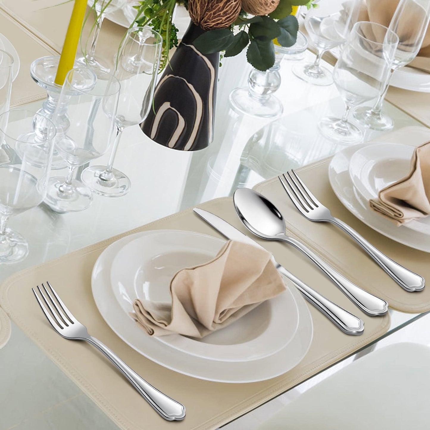 LIANYU 30-Piece Silverware Set for 6, Stainless Steel Flatware Cutlery Set, Eating Utensils with Scalloped Edge, Include Forks Spoons Knives, Dishwasher Safe, Mirror Polished