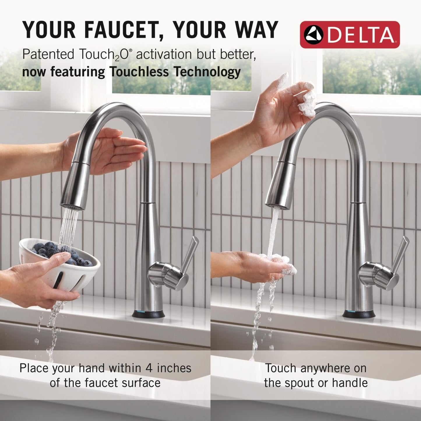 Delta Essa Touchless Kitchen Faucet with Touch Technology, Brushed Nickel Kitchen Sink Faucet with Pull Down Sprayer, Single Hole, Arctic Stainless 9113TL-AR-DST