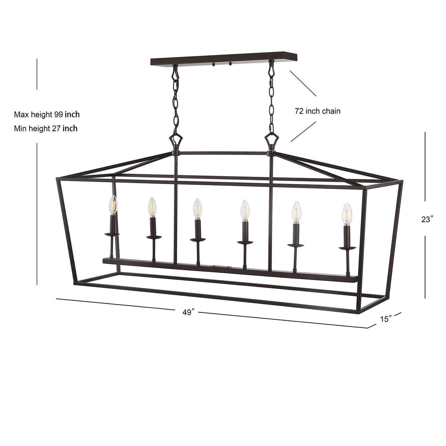 JONATHAN Y 49" Oil Rubbed Bronze Lantern Pendant Light, 1-Light Pagoda Style Metal Cage Farmhouse Hanging Ceiling Fixture for Kitchen Island, LED Bulb Included (JYL7439A)