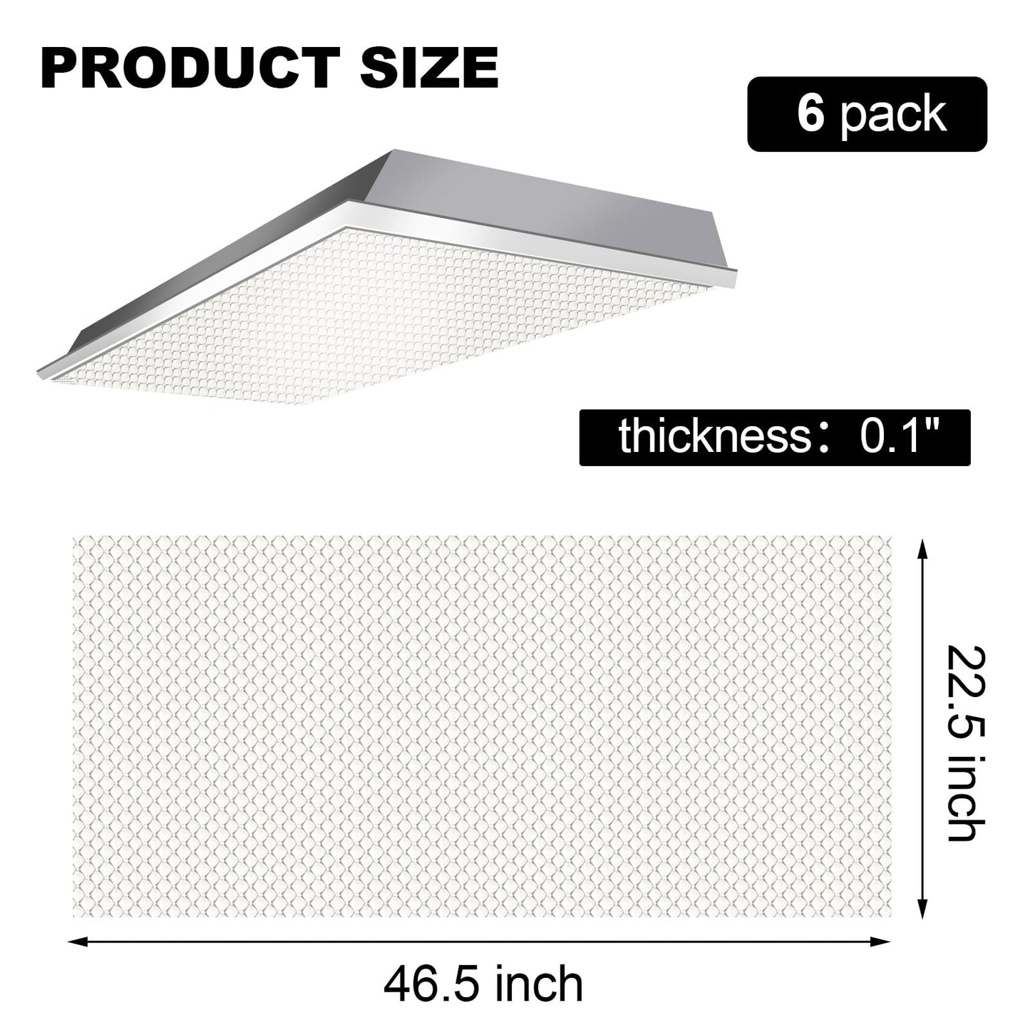 Pangda 6 Pack Replacement Fluorescent Light Covers Clear Acrylic Ceiling Lighting Panel Flat Sheet for Overhead Fixtures, 22.5 x 46.5 x 0.1 Inch