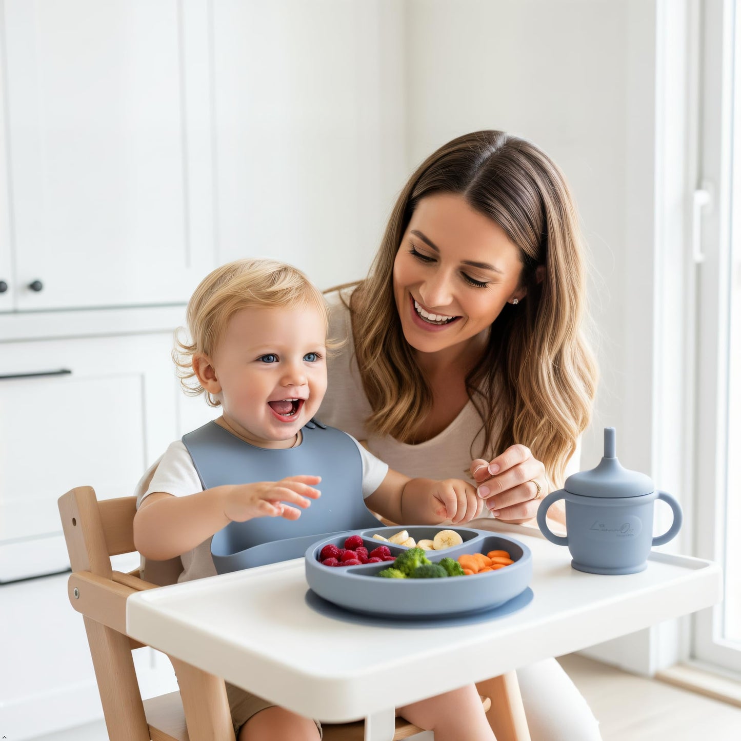 Silicone Baby Feeding Set, 10 Pcs Baby Led Weaning Supplies | BPA-Free Baby Dishes with Toddler Plates and Bowls Set, Silicone Bib, Suction Cup, Baby Spoons & Forks | Empower Independence – Gray