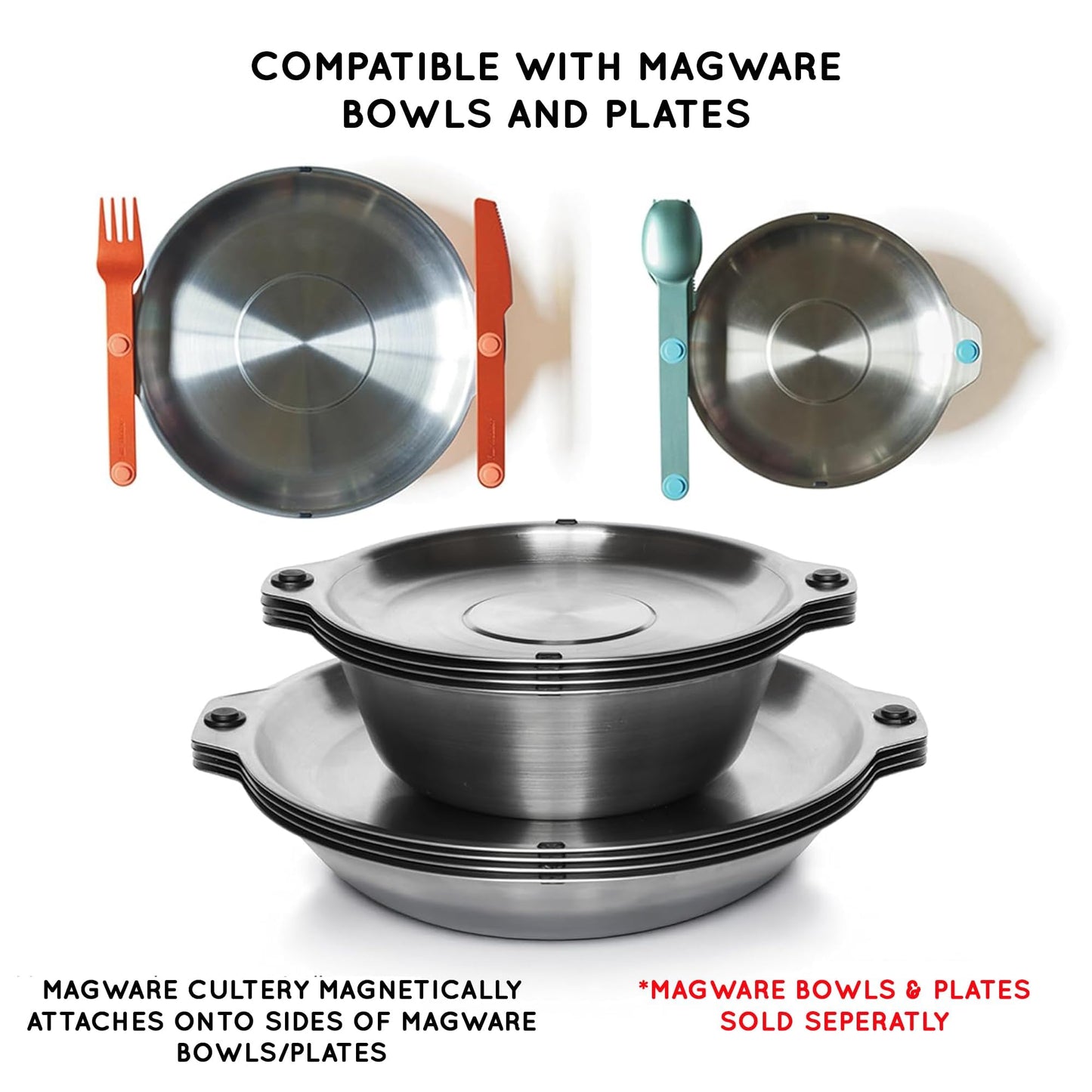 FULL WINDSOR Magware Camping Set - Travel Utensils for Outdoor Dining, Backpacking & Camping Essentials - Knife, Fork & Spoon with Pouch - Magnetic Silverware Lunchbox Utensils Cutlery - Black (3 PCS)