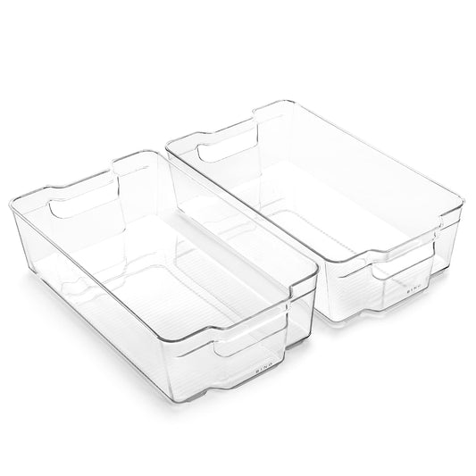 BINO | Stackable Storage Bins, X-Large - 2 Pack | THE STACKER COLLECTION | Clear Plastic | Built-In Handle | BPA-Free | Containers for Organizing Kitchen Pantry | Multi-Use Organizer